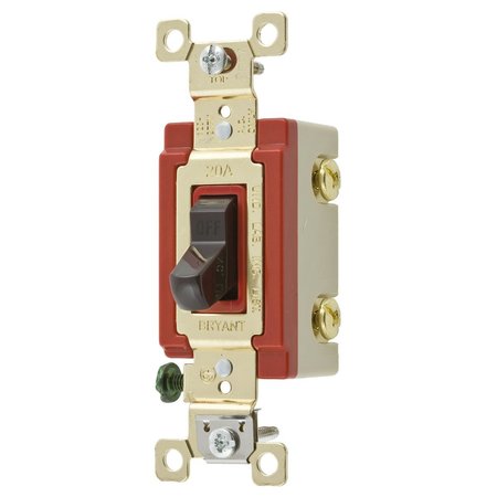 BRYANT Toggle Switch, General Purpose AC, Double Pole, 20A 120/277V AC, Back and Side Wired, Brown 4902